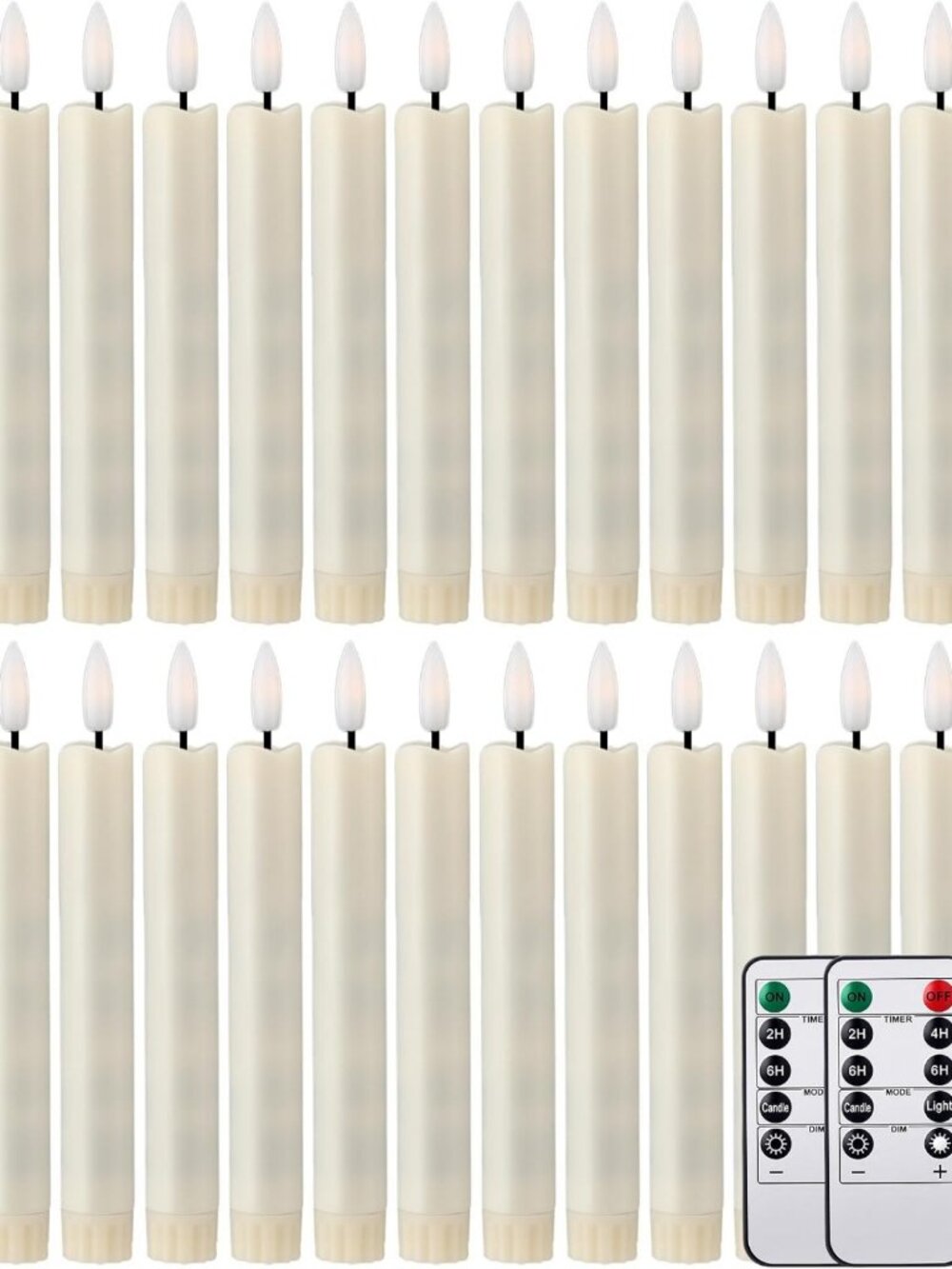 24 Flameless LED Taper Candles - 6.5" Ivory with Remote & Timer - Set of 24